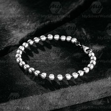 Men's 925 Sterling Silver Bracelet   Oxidized Matte Ball Bead Chain, 5mm