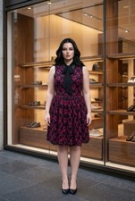 Adrianna Papell Black & Burgundy Lace Sleeveless Dress With Tie Detail Size 12