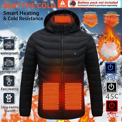 Men 9 Areas USB Electric Heated Jacket Hooded Heating Jackets Winter Warm Coat