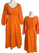 J. Crew S Orange Gauze Midi Dress Soft Cotton Granola Earthy Halloween BP861