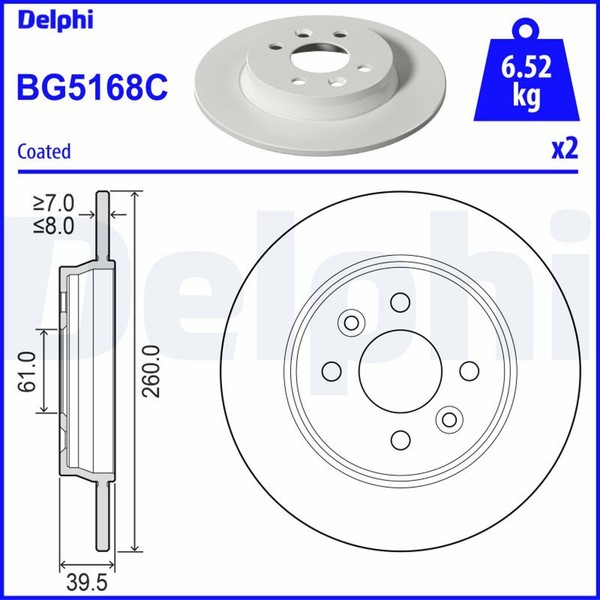 2X Bremsscheibe Delphi BG5168C FüR Renault Clio 5 LPG B7MT Sce B7MG B7MR B7M5-image