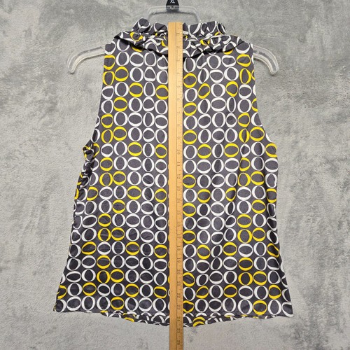 Banana Republic Top Womens Sz Small Petite Gray White Yellow Print Ruffle Neck - Picture 8 of 14