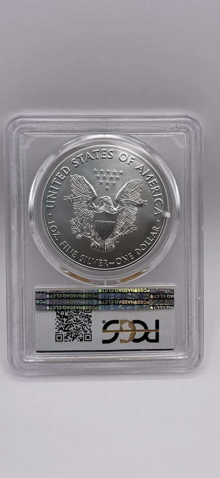 American Silver Eagle 2018 graduación profesional MS70 First Strike Premier Label soporte azul Foto 3 de 4