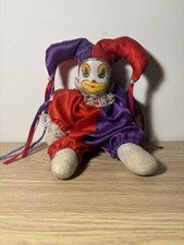 Clown Jester Doll Porcelain Ceramic Face Soft Body Silky Red And Purple Costume