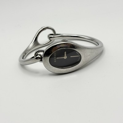 Vintage Gucci 103 Bangle Watch Stainless Steel Black Dial Swiss Made NeedBattery
