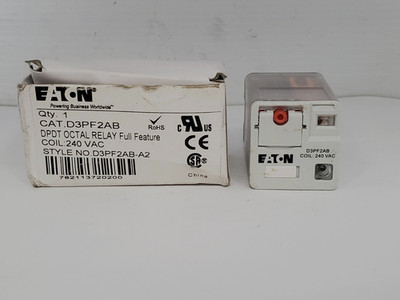 EATON D3PF2AB GENERAL PURPOSE RELAY DPDT OCTAL 16A 24VDC 8 PIN NIB
