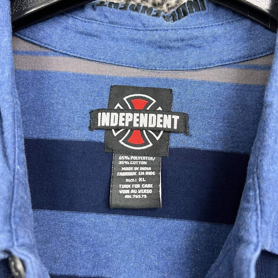 Polo Independent Hombre Extra Grande Azul Rayas Manga Corta Cuello XL Foto 3 de 4