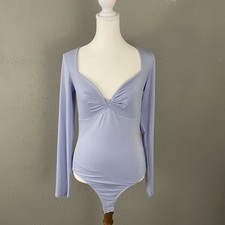 NEW Express 54 Women s Size M Blue Body Contour Bodysuit Long Sleeve Twist Top