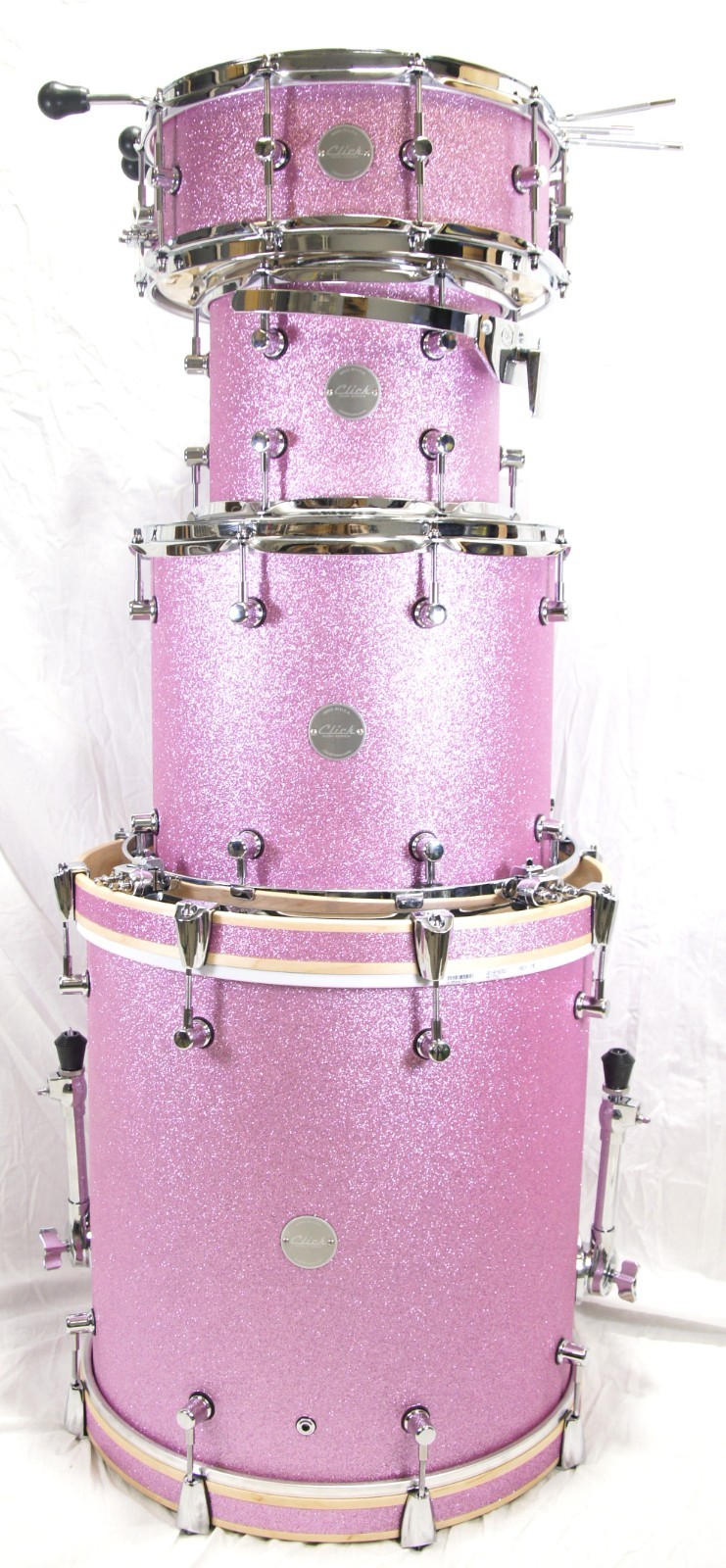 Click Icon 4pc Maple Drum Set Pink Satin Sparkle Finish Shell Pack 18 14 10 14