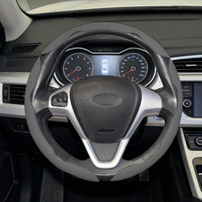 Gray Car 3pcs Segmented Steering Wheel Cover Nappa Leather Anti-slip Breathable