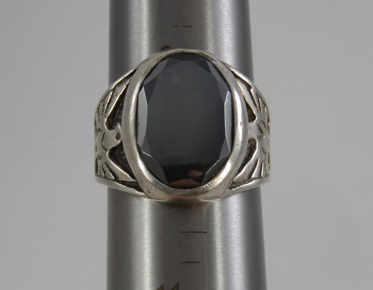 Vtg Solid Sterling Silver Hematite Thunderbird Ri… - image 2