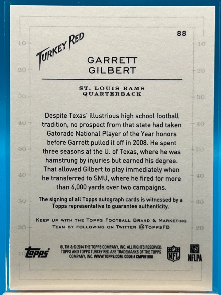 GARRETT GILBERT 2014 Topps Turkey Red Los Angeles Rams (AU,RC) #88 - Image 2 of 2