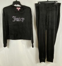Juicy Couture Women's NWT Velour Tracksuit Set Black Rhinestone Logo Size M