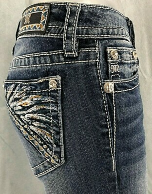 NEW W/TAG MISS ME JEANS M 3483B BOOT CUT MID-RISE INSEAM 34'' DARK BLUE