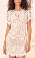 Lulus Pearson Eyelash Lace Sheath Dress White Short Sleeve Bride Wedding XS