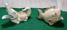 Vtg 2 Occupied Japan Small Ceramic Ashtrays, Fish, And Alligator.