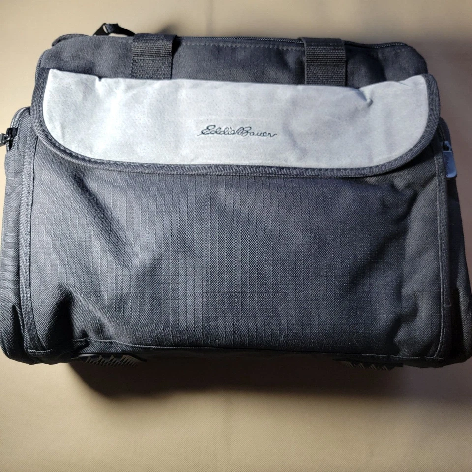 Eddie Bauer Diaper Bag Shoulder Strap Black Gray Bottle-Pockets Changing Pad Etc - Image 2 of 4