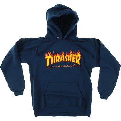 THRASHER Flames Hoody Sweater XLarge Navy Skate Hoody