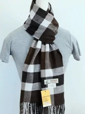 Men's Winter Scarf,Check-Plaid White Brown Black.Cashmere Feel.Warm *Unisex