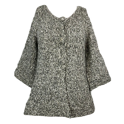 Fenn Wright Manson Cardigan Womens Sz L Gray White Knit Sweater Alpaca Wool
