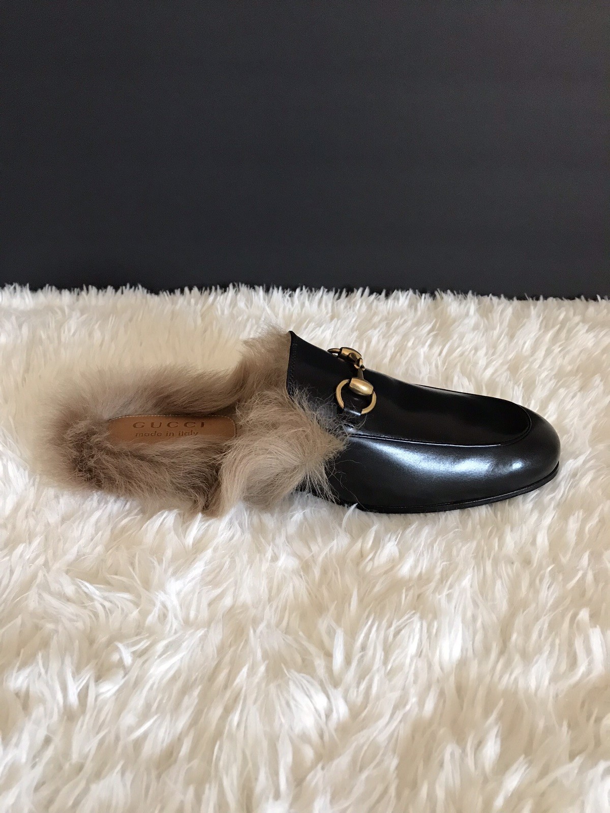 gucci princetown genuine shearling loafer mule