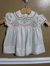 Vintage Polly Flinders Hand Smocked Dress Size 18 Months With Bloomers Christmas