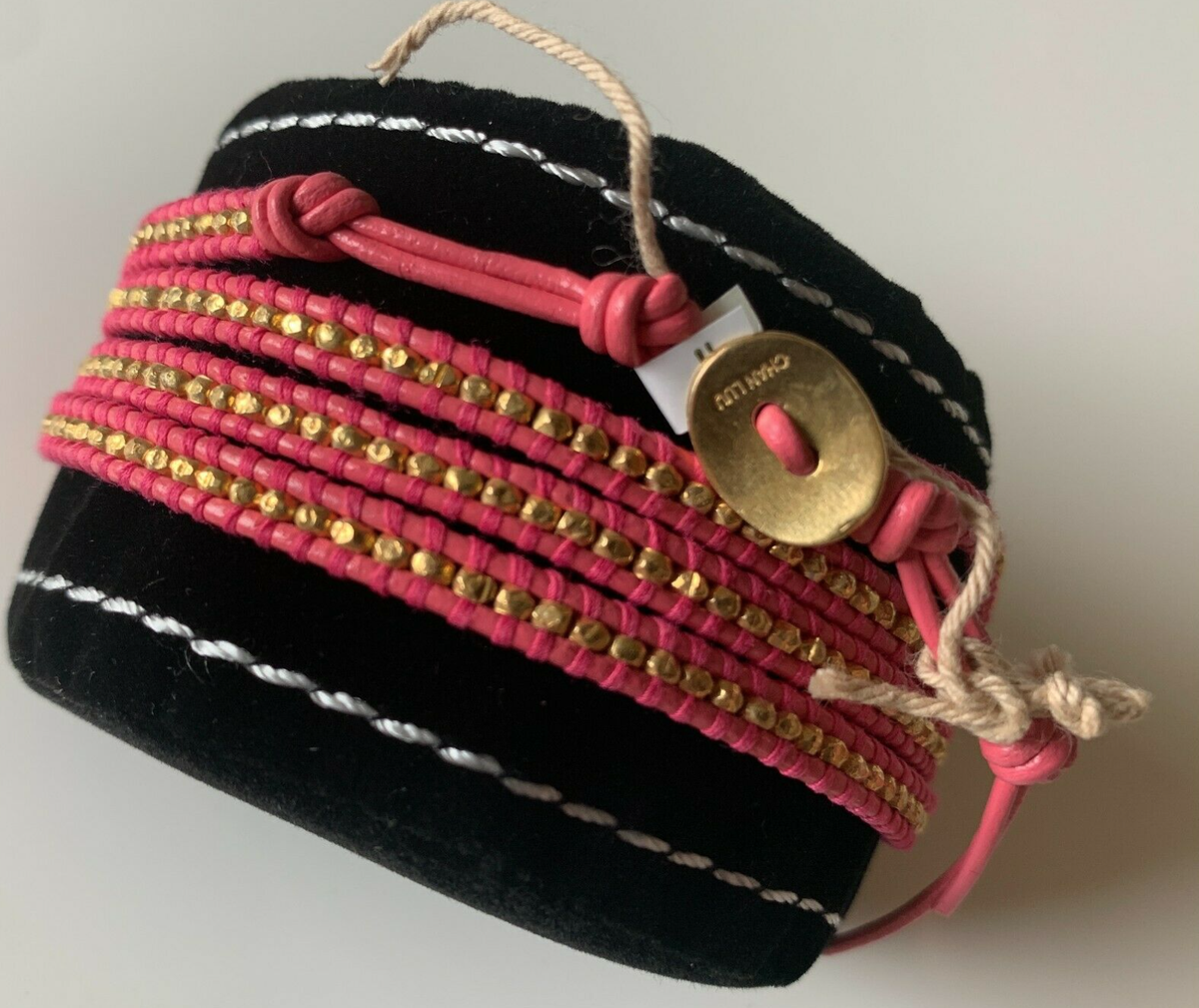 NEW Chan Luu Wrap Bracelet Gold Nuggets with Pink Leather Wrap