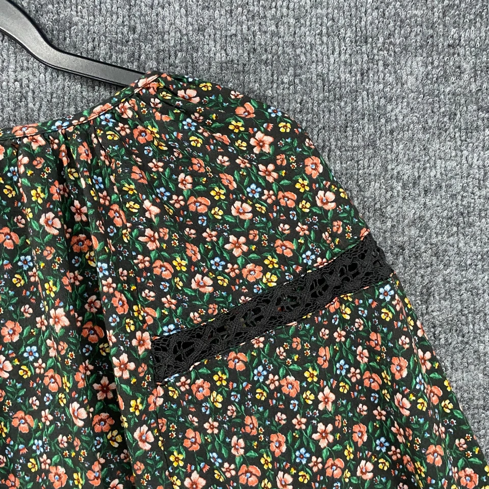 Blusa Top Antigua Azul Marino Para Mujer M Floral Abotonada Campesina Cottagecore Boho Pradera Foto 4 de 4