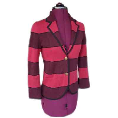 LOFT Burgundy Red Notch Collar Striped Cotton Single Breasted