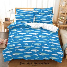 3D Whale Pattern Blue Green Quilt Cover Set Duvet Cover Bedding Pillowcases