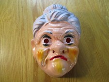 Vintage Halloween Mask Granny Grandma Old Woman Witch Plastic