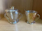 Vintage Depression Glass Floragold Louisa Jeannette Glass Creamer & Sugar Bowl