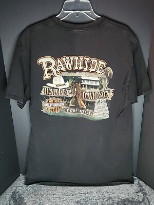 Rawhide Saloon Harley Davidson Olathe KS Size L Black Double Sided 