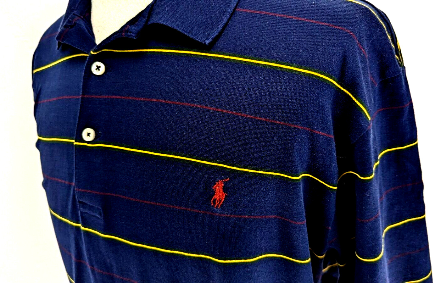 POLO RALPH LAUREN Men's L GOLF FIT Polo Shirt Navy Stripe 100percent PIMA Cotton RARE*