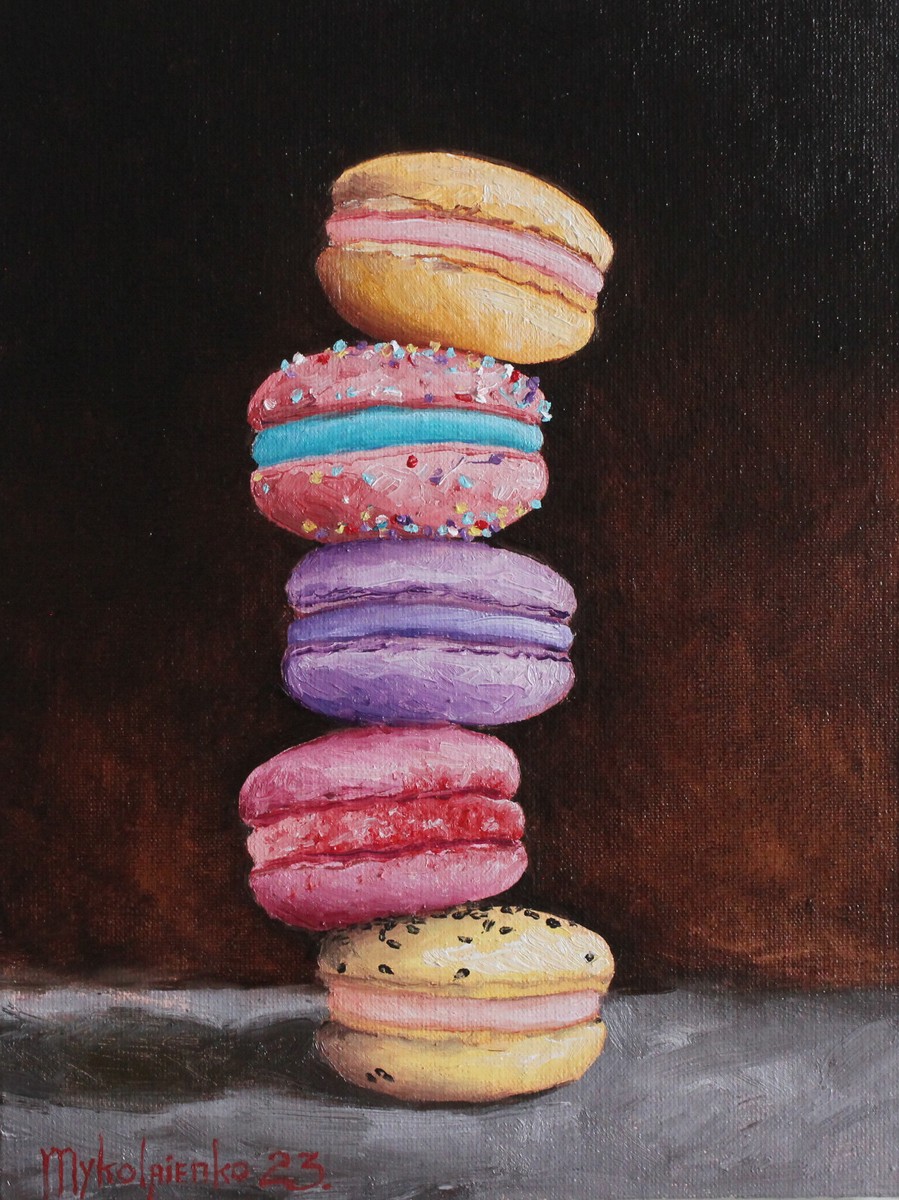 Macarons Still Life oil Painting French Dessert cakes ORIGINAL