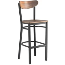 Boomerang Back Metal Restaurant Barstool with Vintage Wood Seat and Backrest