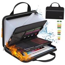 Fireproof Accordion File Organizer with Black With Handle Transparent, Pockets