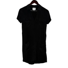 Sezane Women 34 US 2 Black 100% Silk Button Front Mini Shirt Dress Parisian Chic
