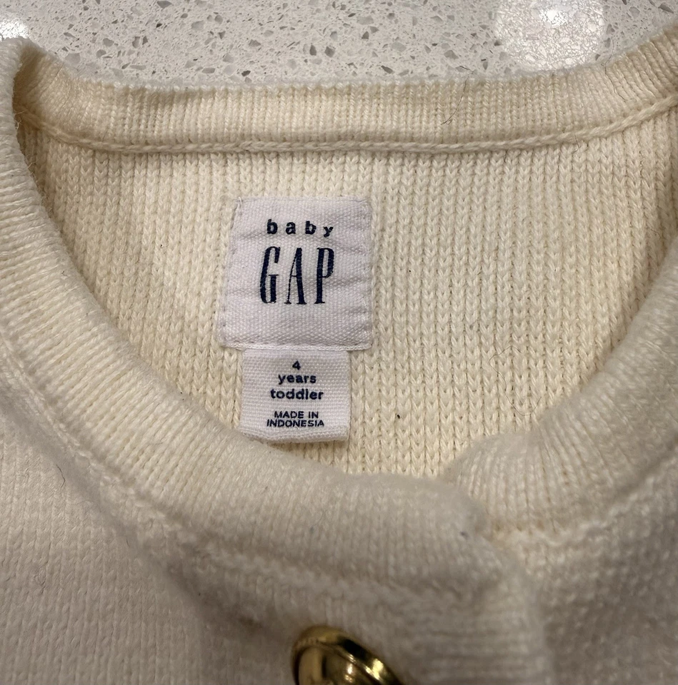 Baby Gap Girls' Toddler Cream Cardigan Sweater With Gold Buttons 100% Cotton 4T - Image 2 of 4