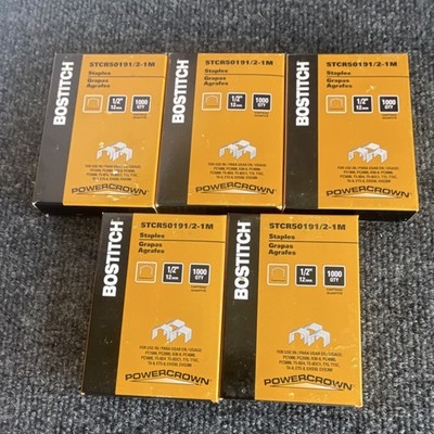 5- Boxes Bostitch PowerCrown Staple Gun Staples STCR50191/2-1M 1/2 in 1000 Count