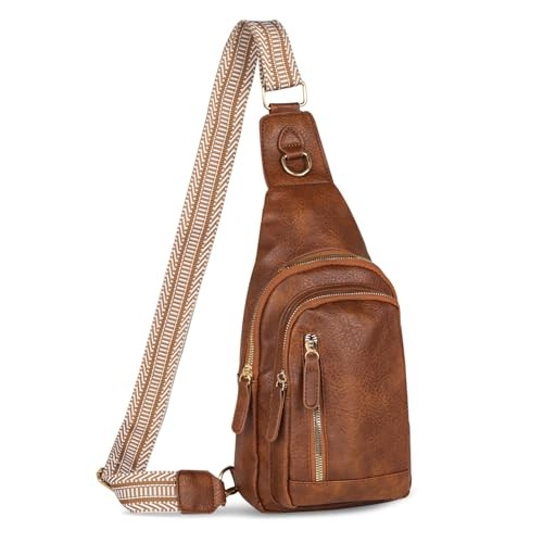 Sling Bag für Damen Crossbody, Leder Umhängetasche Bauchtaschen für camelbraun - Bild 1 von 6