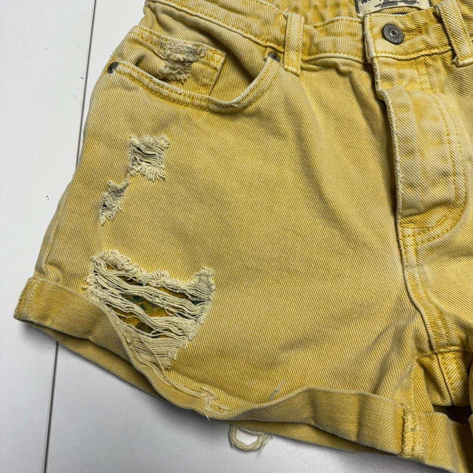 Free People We The Free Womens Denim Shorts Yellow Curvy Size 26 (28x3) Distress - Image 3 of 4