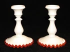 Vintage Pair of FENTON Flame Crest Milk Glass Candlestick Holders