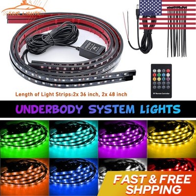 4X 36''48'' RGB LED Strip Under Car Tube Underglow Underbody System Neon Light Kit
