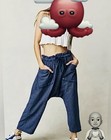 Free People Harem Pants XS Blue Stripe Paperbag Waist Drop Crotch Boho Cotton — photo 1