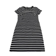 Old Navy Women's Medium Black White Striped Knee Length Crewneck T-Shirt Dress