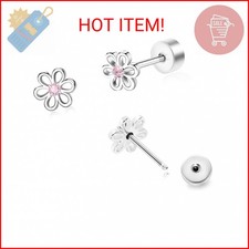 Toddler Earrings for Girls Push-in Titanium Hypoallergenic Threadless Flat Back