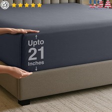 Deep Pocket Fitted Sheet Soft Microfiber Polyester Oversized Mattress 18-21 Inch