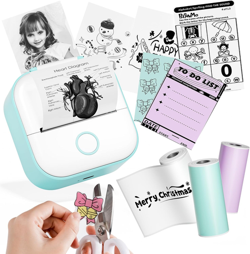COLORWING T02 Stampante termica adesiva con 3 rotoli di carta adesiva, stampante wireless Bluetooth per album di ritagli e diari, compatibile con Android e iOS, giallo