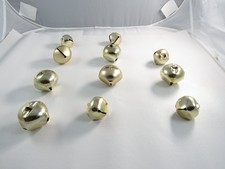 Vintage Set of 10 Small Gold Metal Jingle Bells Christmas Ornaments
